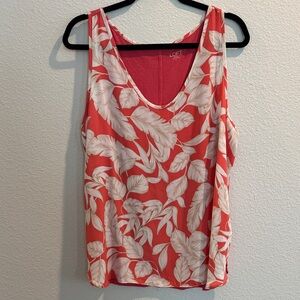 LOFT Coral and White Leaf Print Tank Top